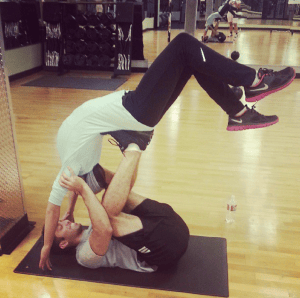 This is me practicing a personally invented yoga pose with my favorite man who anchors me to being. 